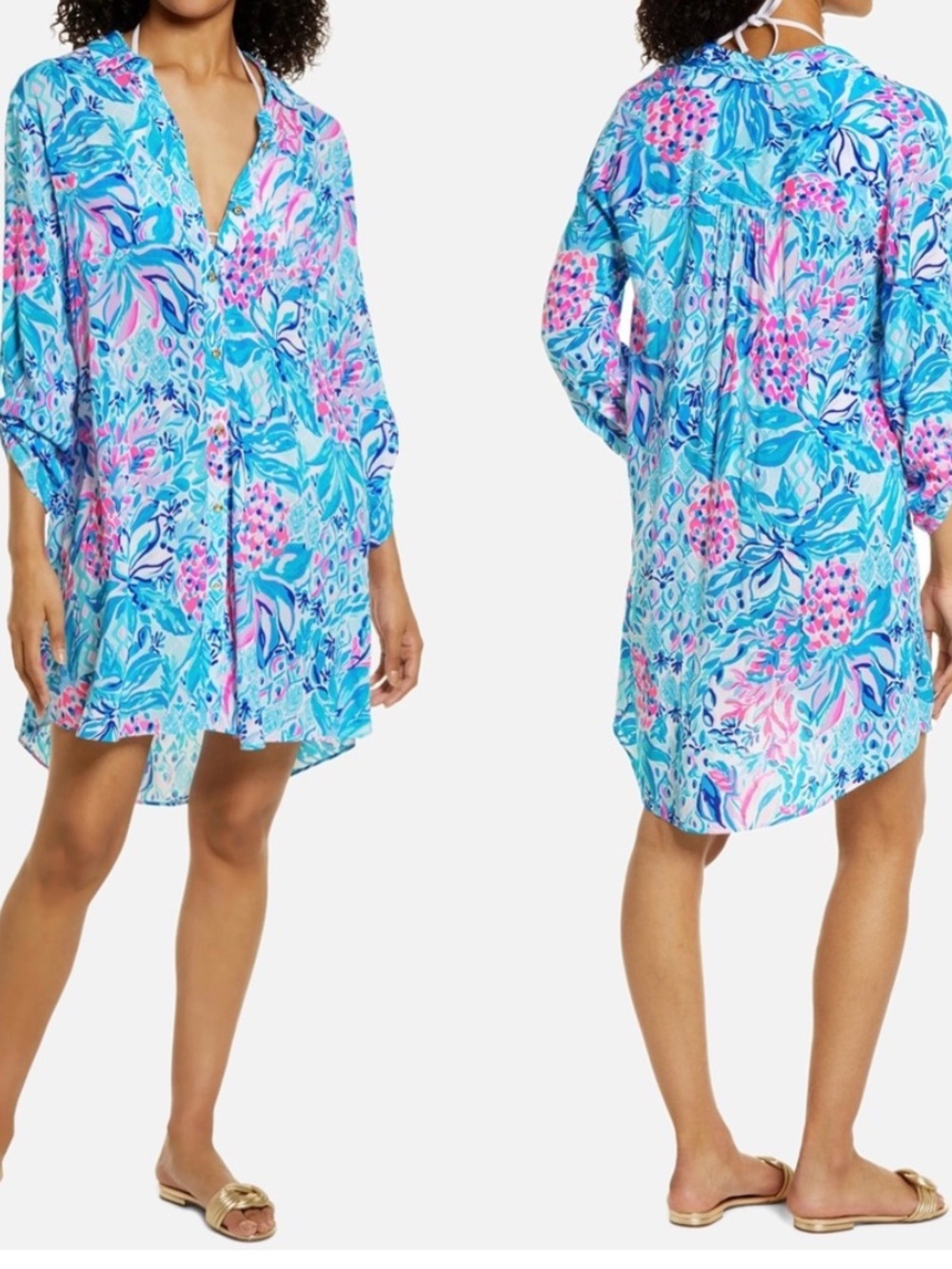 Lilly Pulitzer Natalie Shirtdress Coverup Zanzibar Blue Party Princess Size M